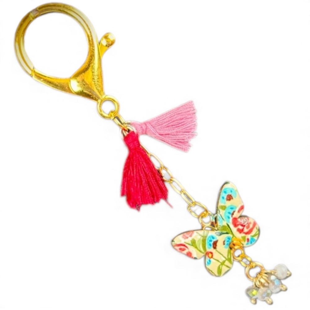 Colorful Red/Pink Tone Butterfly Bag Charm / Keychain Hand Crafted